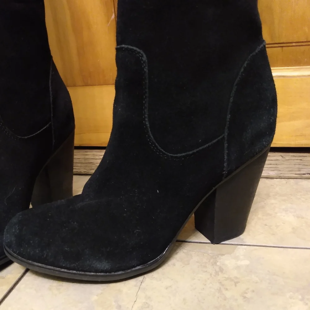 Michael Shannon Abbie Knee High Boots Womens Size 6 Black Suede Leather Zip